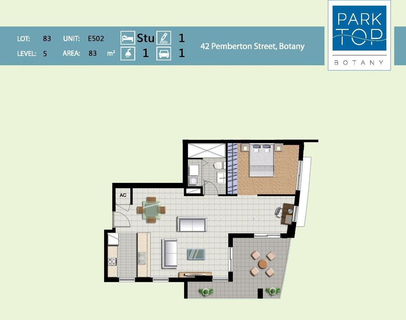 Botany NSW 2019 1 bed apartment for Rent, One Bed plus Study for 85